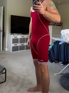 Red Men's ASICS Compression Singlet Wrestling/Triathlon Suit XXL